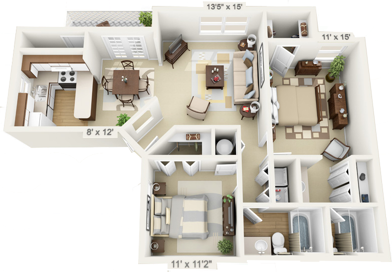 Standard Two Bedroom Floor Plan 3
